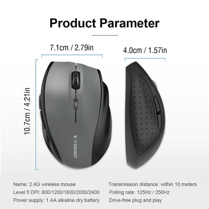 E-YOOSO E-1010 Ratón gaming inalámbrico USB 2.4G, óptico 2400 DPI, ergonómico para oficina, portátil y PC