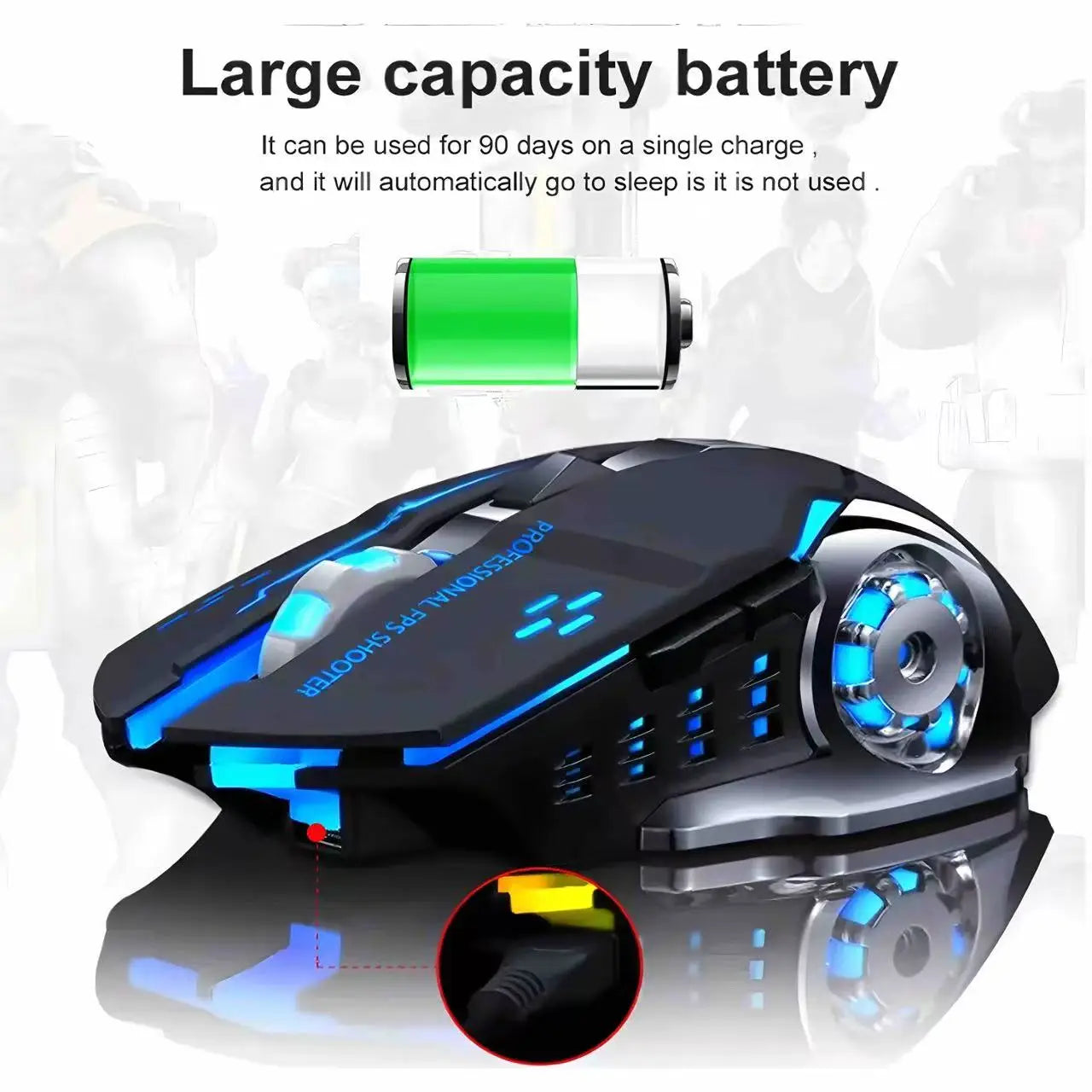 Bluetooth herní myš k počítači, dobíjecí bezdrátová myš USB, mechanická e-sportovní podsvícená myš PC Gamer pro počítač