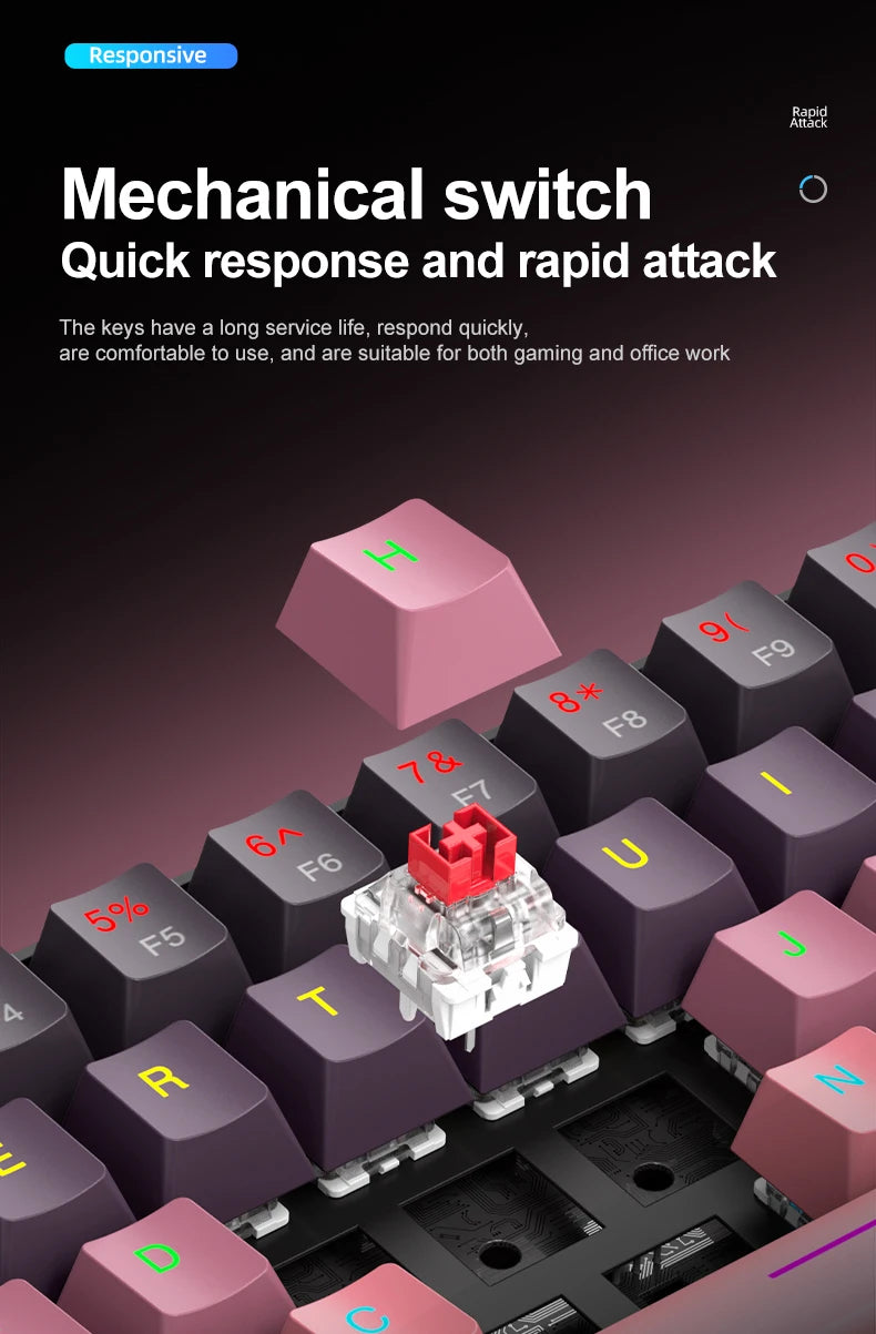 Teclado mecánico mini APAYADO K61, con cable, 61 teclas, Phantom RGB, negro/blanco, interruptor mecánico rojo/azul para gaming, portátil 60%