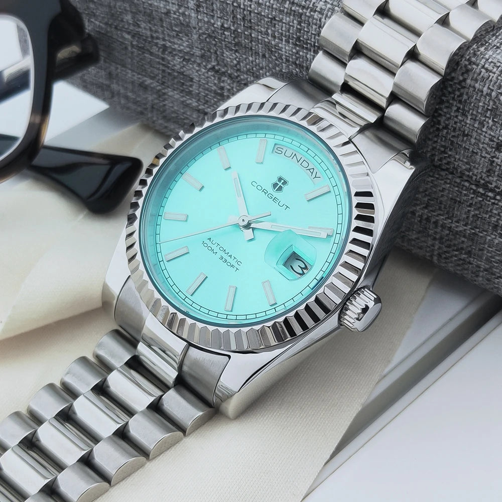 Luxury Corgeut 36MM Men Watch ST1644 Automatic Mechanical Wristwatch Sapphire Relogio Masculino 10BAR Day Swim dress Watches