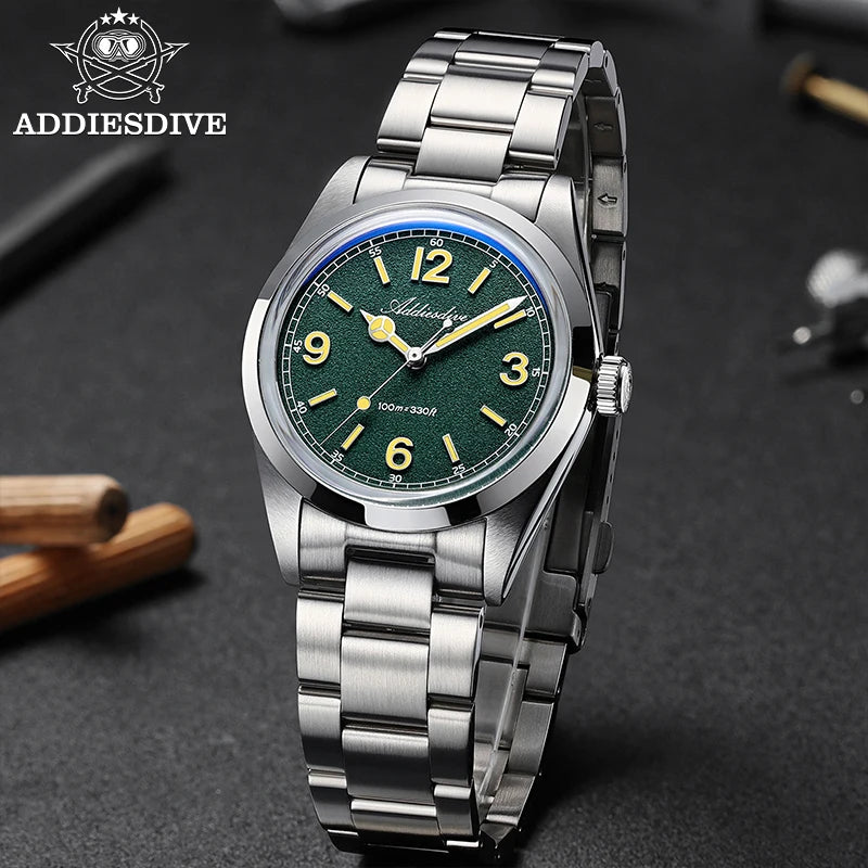ADDIESDIVE 36mm Hot Sale Men's Watch AD2518 Bubble Mirror Glass 316L Stainless Steel Reloj Hombre 100m Waterproof Quartz Watches