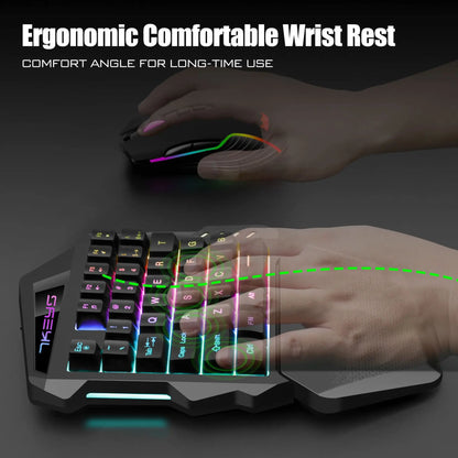 Teclado gaming de una mano, modelo con carga inalámbrica 2.4G, RGB luminoso, para la mano izquierda