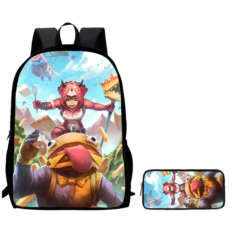 Conjunto de Mochila Infantil Fortnite de 2 Peças com Estojo, Leve e Resistente, Saco Escolar para Rapazes e Raparigas dos 6 aos 9 Anos, Material Escolar Diário