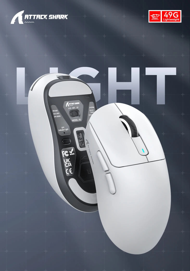 ATTACK SHARK X3 Wireless Gaming Mouse, Tri-Mode Bluetooth Gaming Mouse with PAW3395 Sensor, 26,000 DPI, 4K Polling Rate, RGB Gaming Mouse