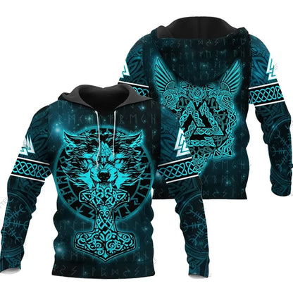 2023 New Autumn Men's Hoodie Wolf Print 3D Sweatshirts Urban Trendy All-Match Oversized Tops Poleron Hooded Clothes Men Clothing