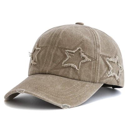 Damska czapka baseballowa z wyblakłą bawełną i motywem pięcioramiennej gwiazdy – modna czapka typu „dad hat” w stylu ulicznym