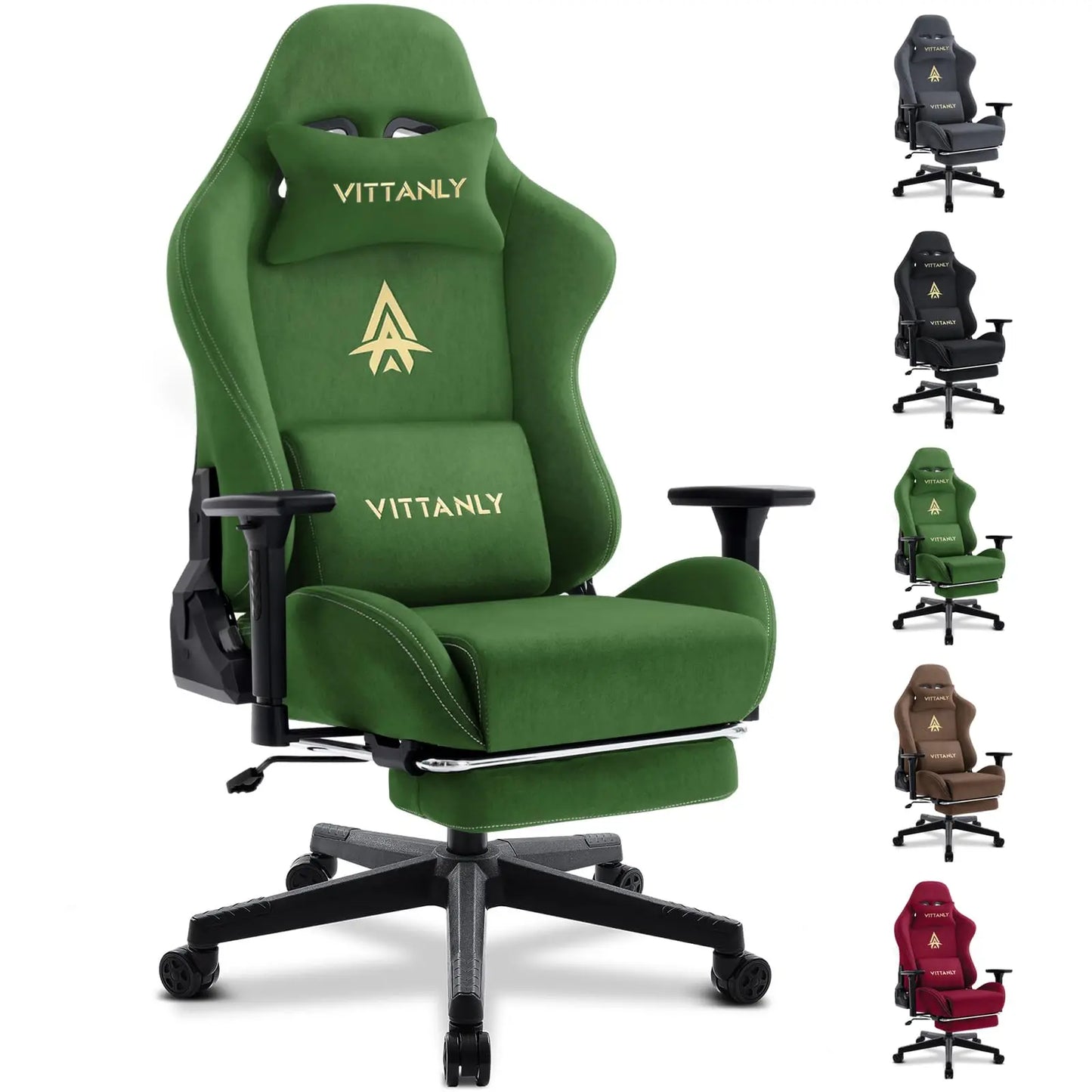 Vittanly Gaming Chair Ergonomic Office Chair with Footrest, Breathable Fabric Adjustable Rotating Computer Chair with 3D Armrests for Gaming & Work
