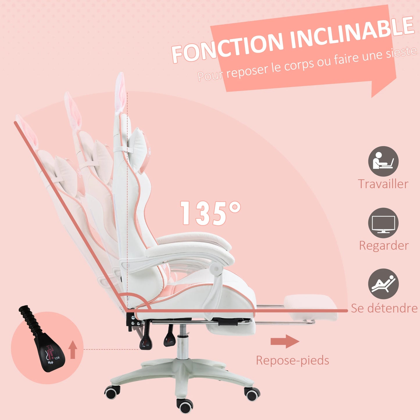 Chair Vinsetto gaming armchair gamer armchair ergonomic desk with lower back, adjustable height, tilt back