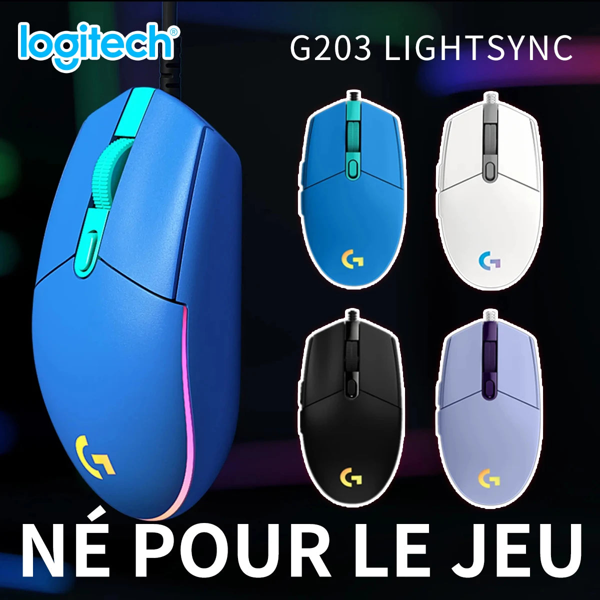 Logitech G203 жична геймърска мишка, Esports-клас, 6 програмируеми бутона и многоцветно осветление за състезателни игри
