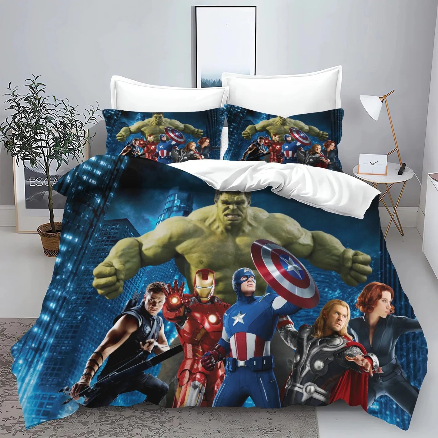 „The Avengers“ herojų antklodės užvalkalo ir pagalvės užvalkalo patalynės komplektas suaugusiesiems, berniukams ir mergaitėms, vaikų miegamojo dekoracija, viengulio, dvigulio ir didelio dydžio