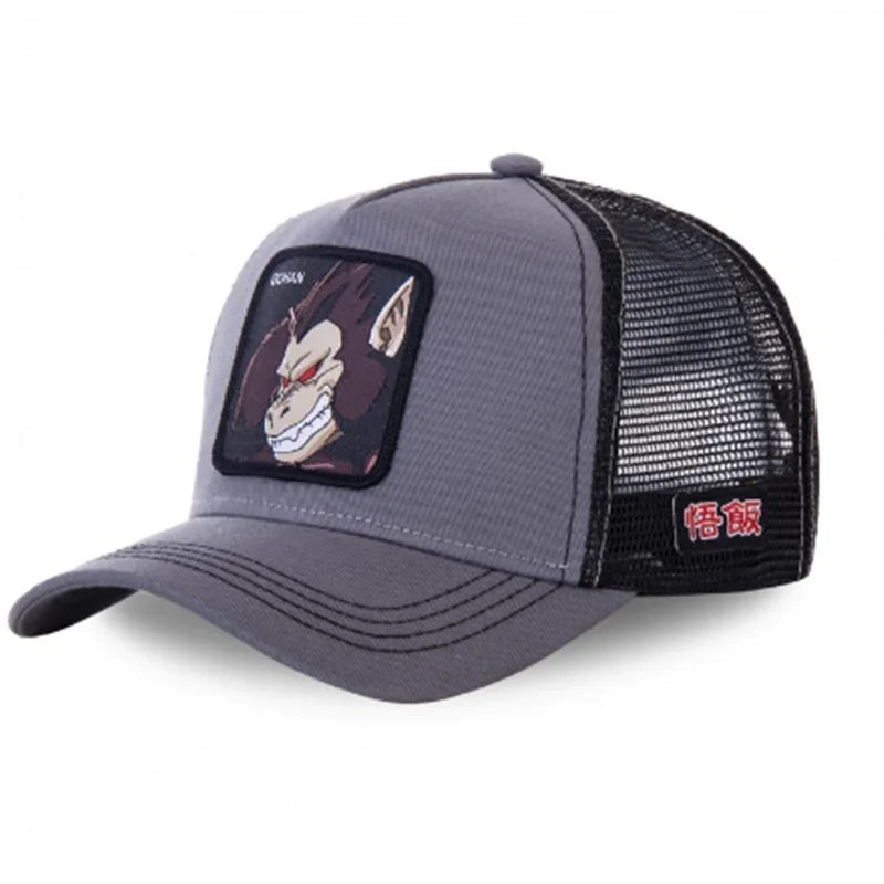 Casquette Dragon Ball Son Goku pour l'été : casquette de voyage à visière, pour homme, brodée, style hip-hop, visière pare-soleil, casquette trucker ajustable en maille