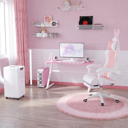 Ergonomic Gaming Chair, Reclinable Gamer Chair 135°, Footrest, Lumbar Cushion and Headrest, Adjustable Height, Pink