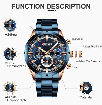 CURREN Top Brand Luxury Military Leather Wrist Watch Casual Sport Watches for Men Blue Man Clock Fashion Chronograph Wristwatch