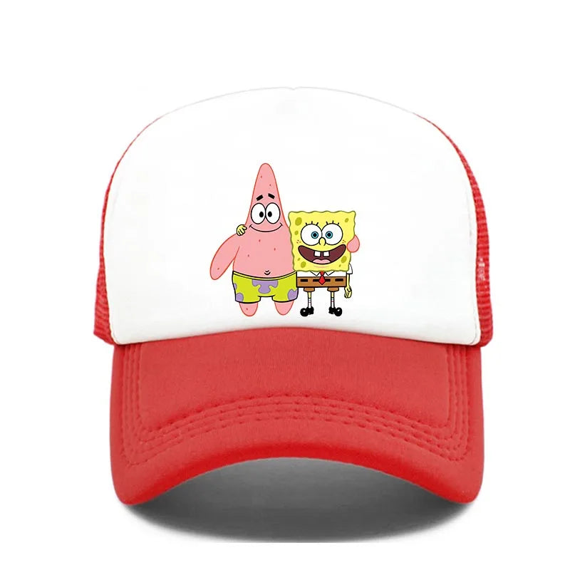 Módna roztomilá bejzbalová čiapka s potlačou SpongeBob, kreslená, pre mužov aj ženy, letná slnečná sieťovaná čiapka, anime, nastaviteľná slnečná clona, golfová čiapka, trucker čiapka