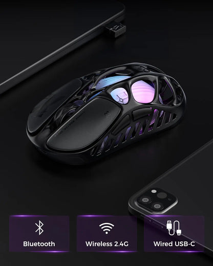 GravaStar Mercury X Wireless Gaming Mouse – 32,000 DPI PAW 3950 Sensor, 1000Hz Polling Rate, Only 49g, Magnesium Alloy Hollow F