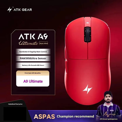 ATK A9 belaidė žaidimų pelė su NearLink technologija, ergonomiška PAW3395, trijų režimų Bluetooth, mažos delsos e. sporto pelė PC