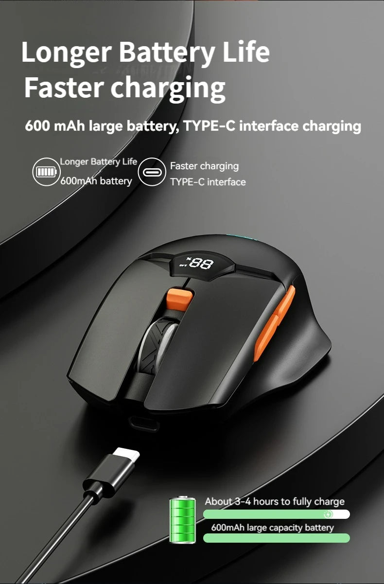 2.4G Bluetooth vezeték nélküli egér kijelzővel, 600mAh nagy kapacitású akkumulátorral, halk gombokkal játékhoz és irodai használatra
