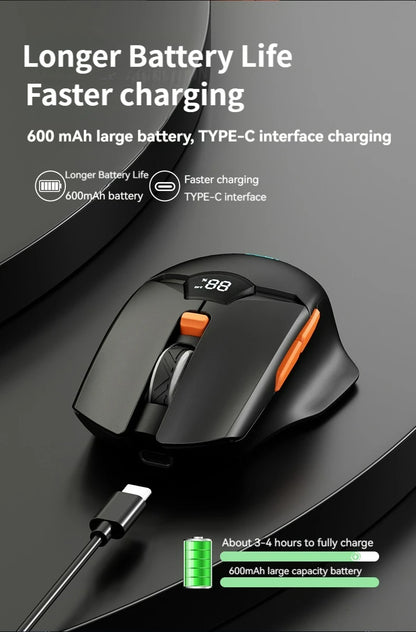 2.4G Bluetooth vezeték nélküli egér kijelzővel, 600mAh nagy kapacitású akkumulátorral, halk gombokkal játékhoz és irodai használatra