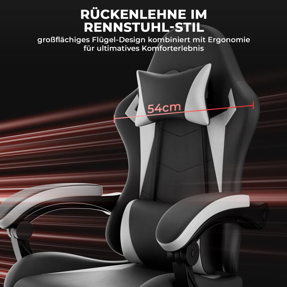 Gaming Chair Ergonomic Gaming Chair with Lumbar Pillow and Headrest, Gamer Chair Height Adjustable, PC Chair for Adults Girls Boys, Black and White