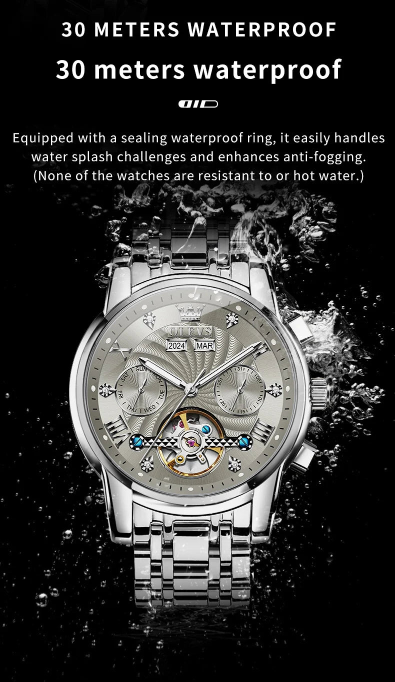 OLEVS 7088 Men Watch Luxury Brand Waterproof Skeleton Automatic Watch HD Fashion Business Men Mechanical Watch Reloj Hombre