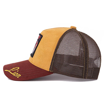 Unisex Mesh Cap Lion Pattern Patch Design Suede Hat Women And Men Summer Animal Baseball Cap Fashion Trucker Hat