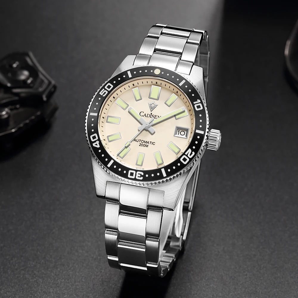 CADISEN New 38mm Diver Mens Watch Japan 8215 Automatic Mechanical Sapphire Glass Date Luminous 100M Waterproof Wrist watch Men