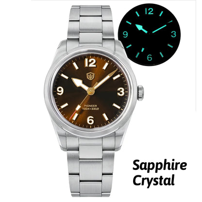 Montre à quartz pour homme Watchdives WD1960S V2, style vintage, cadran crème, 36 mm, mouvement VH31 à trotteuse fluide, verre saphir bombé, étanche 10 ATM, aiguilles luminescentes, boîtier en acier inoxydable
