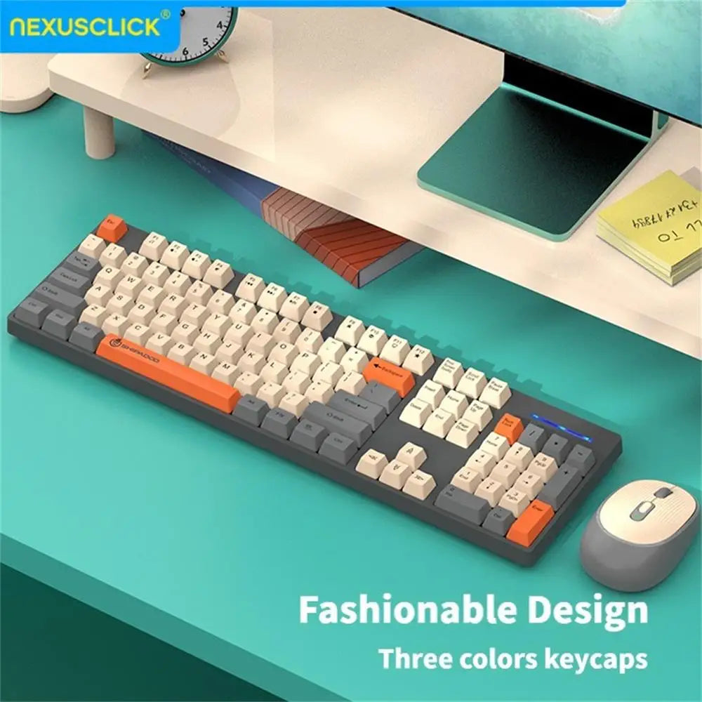Conjunto Teclado e Rato Sem Fios NexusClick para Gaming e Escritório, Poupança de Energia Inteligente, Tamanho Completo, 104 Teclas, 1600DPI Ajustável, USB para Portátil e PC