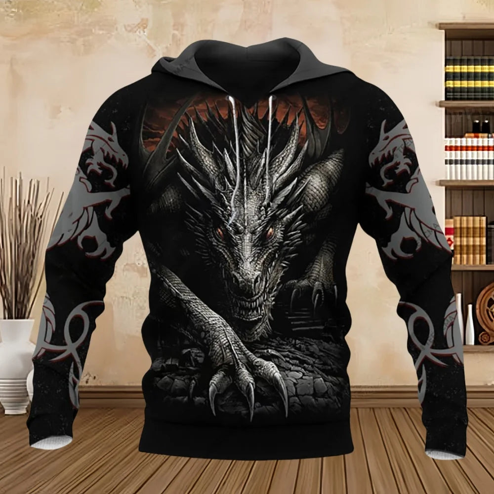 Spring Autumn Long Sleeve Tattoo Dragon 3D Printed Men Hooded Hoodies Sweatshirt Unisex Streetwear Pullover Casual Tracksuits