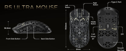 ATTACK SHARK R5 Ultra 8K Carbon Fiber Wireless Gaming Mouse with 42000 DPI-PAW3950 MAX Sensor -39g Ultra-Lightweight for Win/Mac