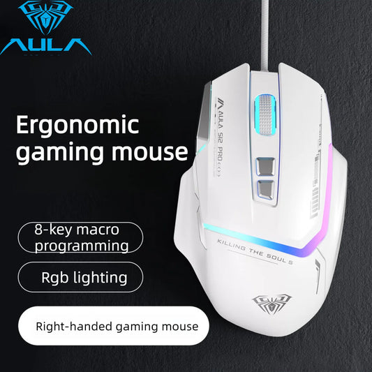 Oferta especial AULA S12 Pro Ratón gaming con cable, 12800 DPI, retroiluminación RGB, 8 botones programables, ratón ergonómico para gaming en PC y portátil