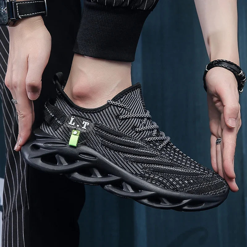YRZL løbesko til mænd, sorte joggingsko, casual sneakers til udendørs brug, åndbart mesh, let stødabsorbering, sorte tennissko til kvinder