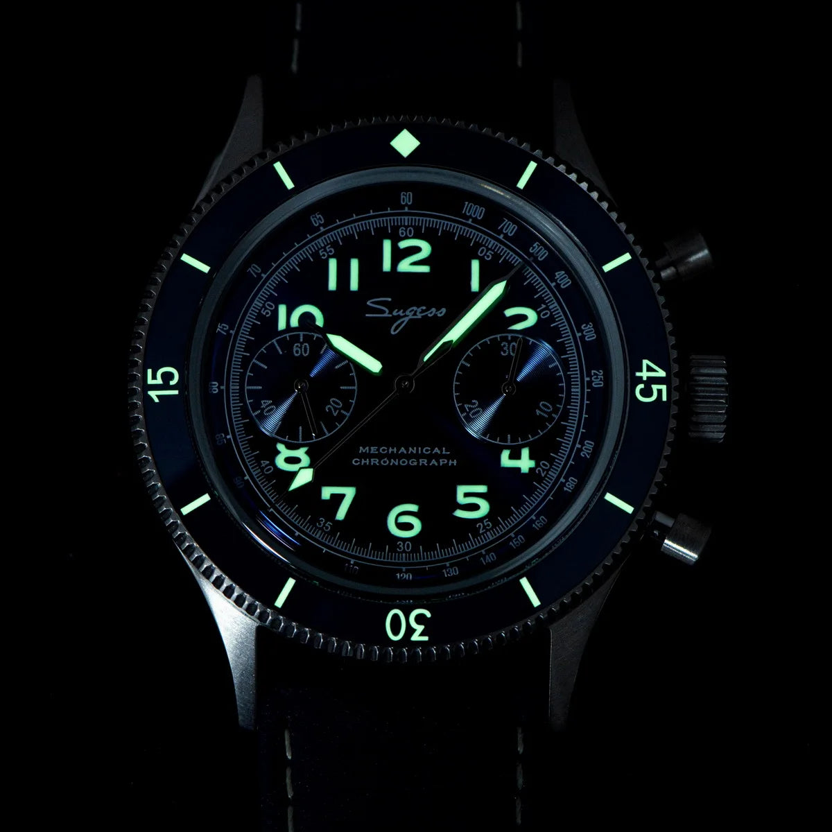 Sugess Pilot Watch Handwind Chronograph Mechanical Wristwatches Luminous Skeleton Men Watches Crystal Sapphire Leather New 2022