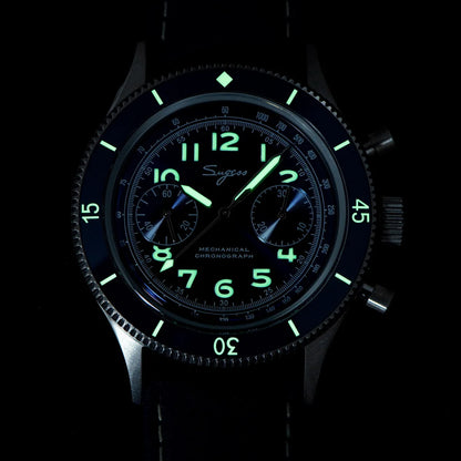 Sugess Pilot Watch Handwind Chronograph Mechanical Wristwatches Luminous Skeleton Men Watches Crystal Sapphire Leather New 2022