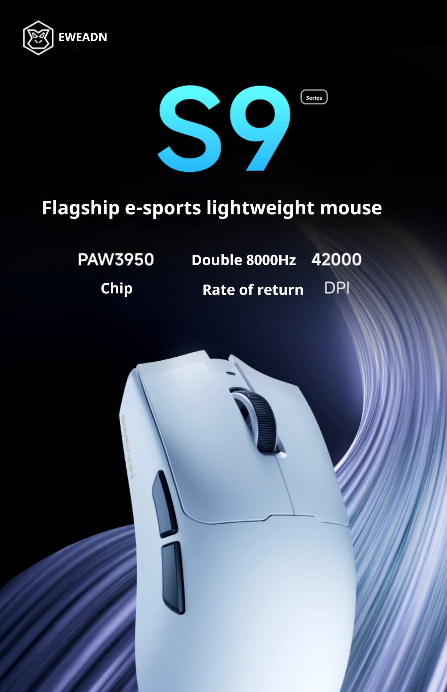 EWEADN S9 Pro Ultra V2 Lightweight Wireless Gaming Mouse Tri-Mode Tri-model Mouse 2.4G USB-CBT 8K Polling 26K DPI PAW3395 Mice
