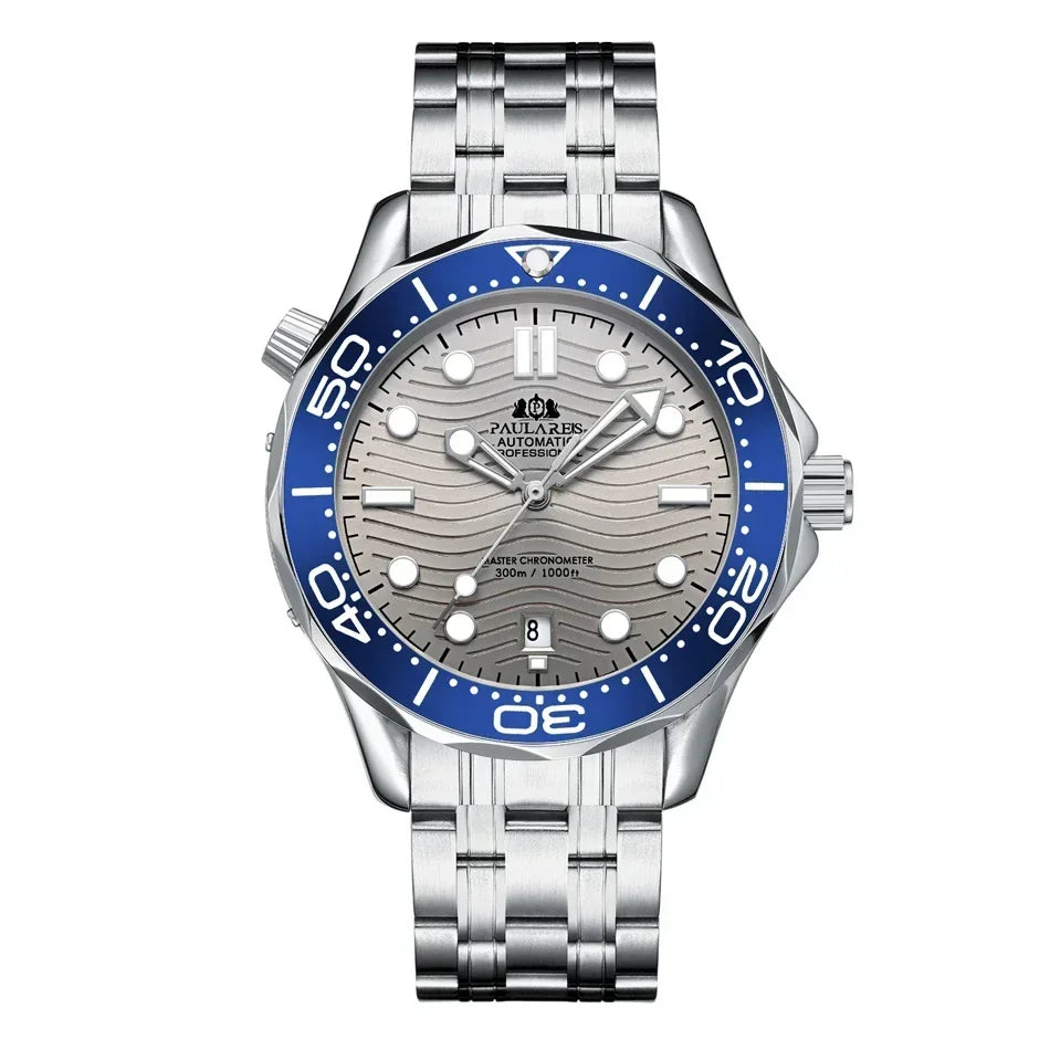 Automatic Mens Watch Mechanical Self Wind Movement Stainless Steel Casual Yellow Gold Silver Blue Master Wave Fashion Watches