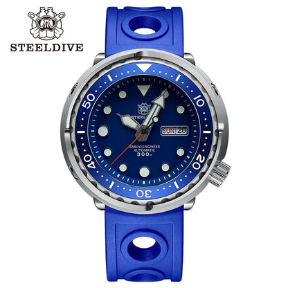 STEELDIVE SD1975W Black Dial Day and Date Function NH36 Automatic Movement 47.5mm Super Luminous 300M Waterproof Tuna Can Watch