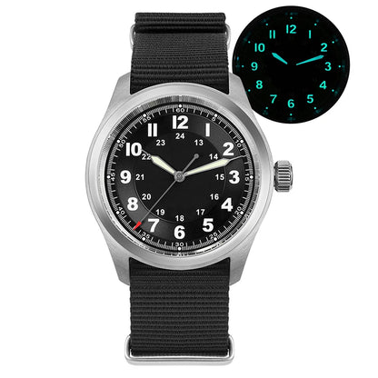 Militado ML08 Vintage Black Watch VH31 Sweep Quartz Wristwatch Ar Sapphire Crystal Luminous C3 BGW9 100 Waterproof Watches Man