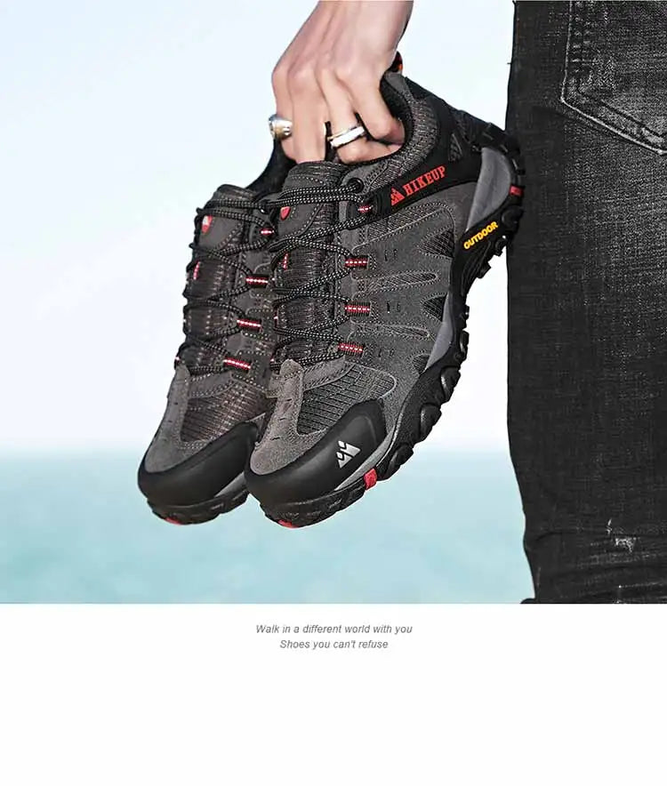 HIKEUP-Chaussures de randonnée en cuir suédé pour homme, baskets d'extérieur résistantes à l'usure, trekking, marche, chasse