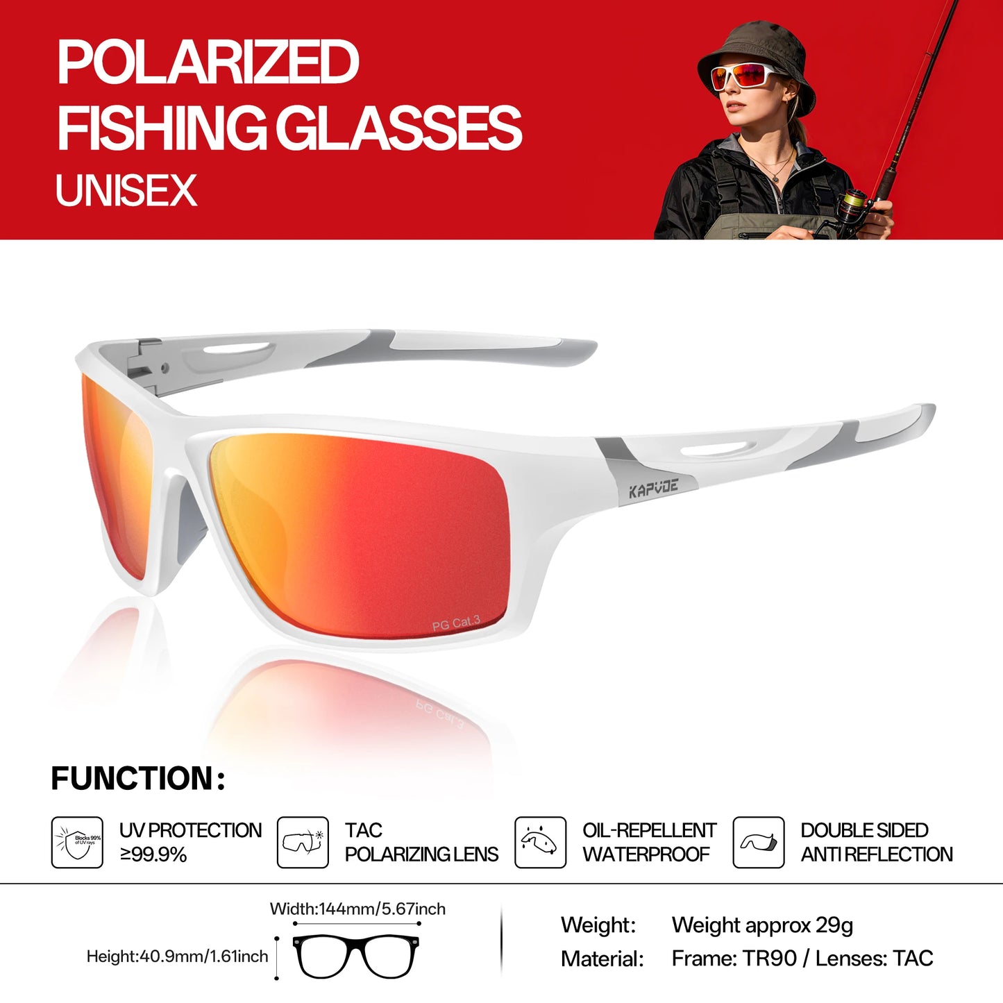 KAPVOE Outdoor Polarized Fishing Sunglasses Beach Ocean Sea Fishing Cycling UV400 MTB Sunglasses Bicycle Sports Hiking Eyewear