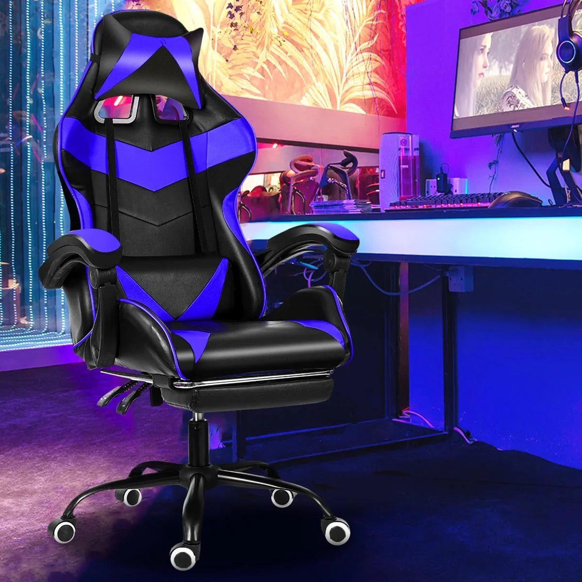 Chaise de bureau en cuir Joylive, chaise de jeu WCG, chaise ergonomique pour ordinateur, pivotante, inclinable, pour salle de jeu