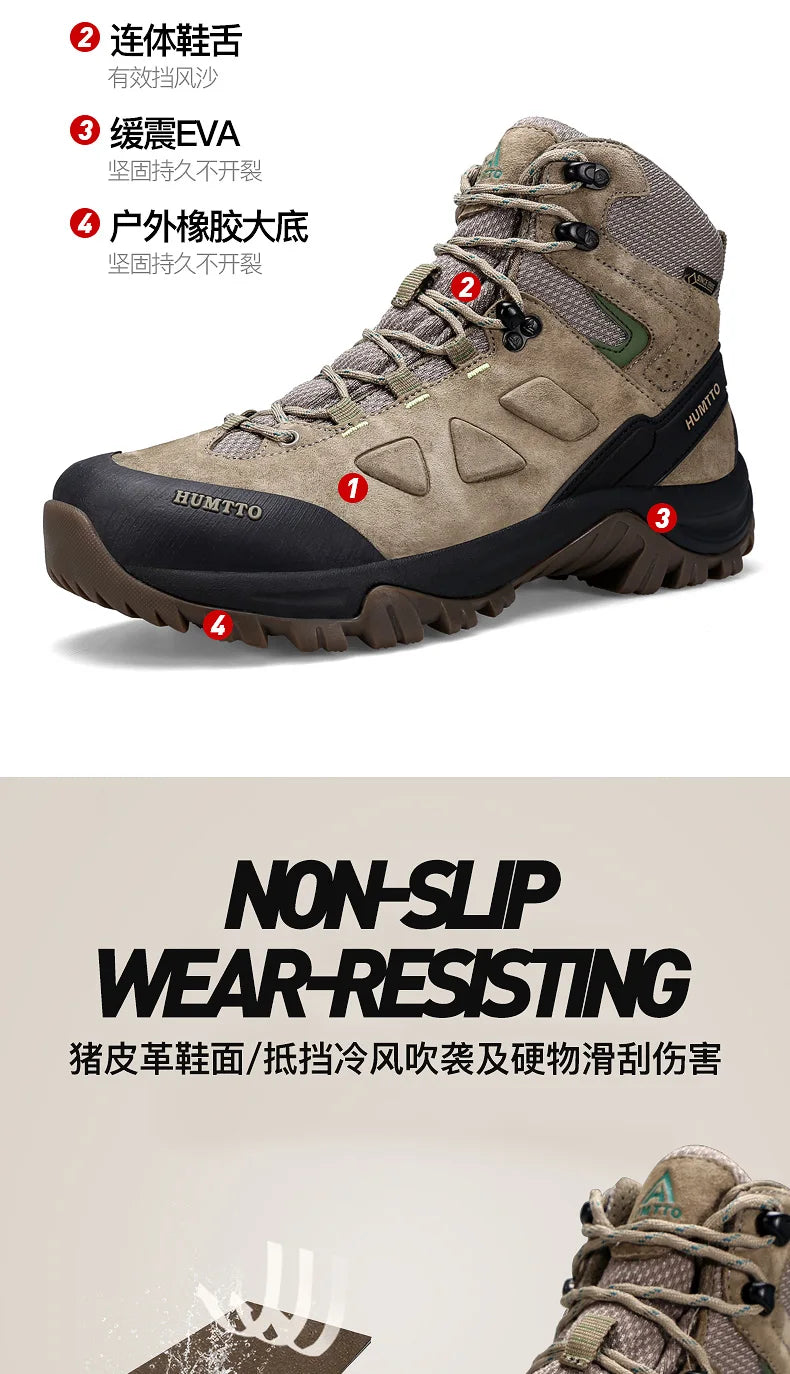 HUMTTO Sapatilhas de Caminhada Impermeáveis para Homem, Botas de Caça Táticas de Deserto, Botas de Trekking pelo Tornozelo para Homem e Mulher, Quentes em Couro