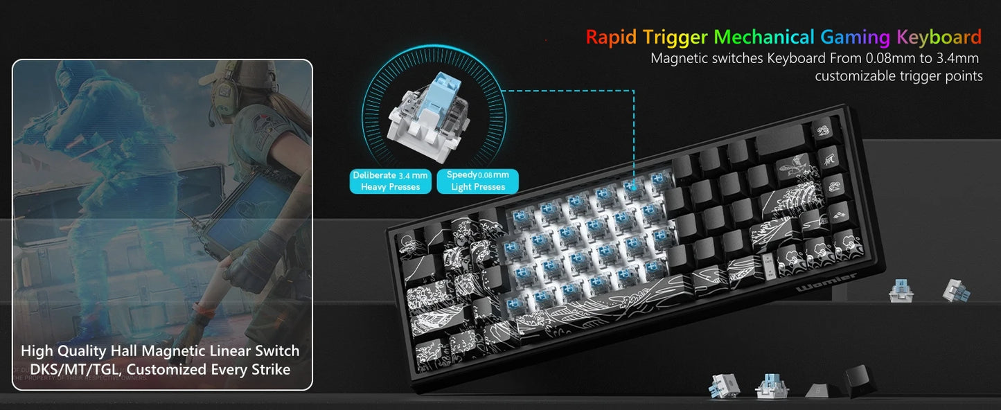 Womier M68 HE Rapid Trigger Keyboard Hall Effect Gamer Keyboard Wired RGB Custom Mechanical Keyboard with Magnetic Switch for PC