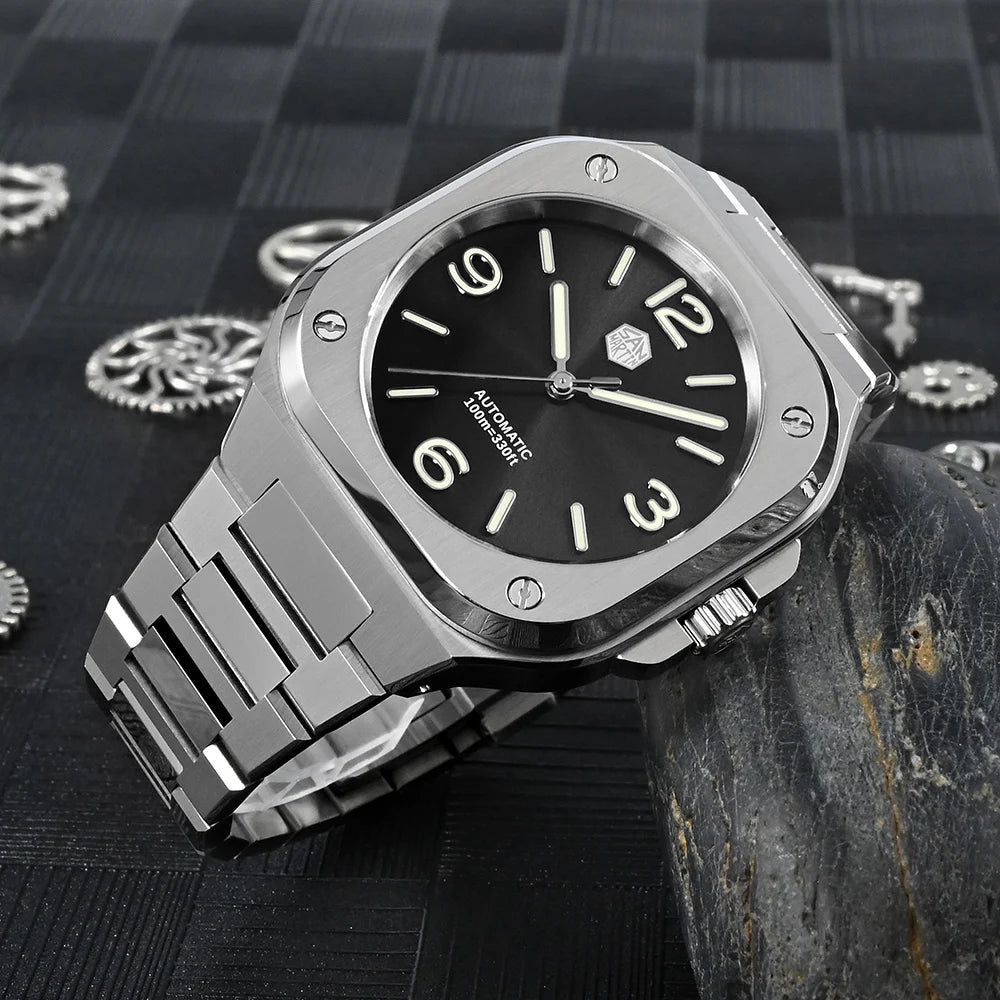 San Martin 40mm Classic Luxury Sport Watch Distinctive Square Case Stainless Steel Men Watch Automatic Mechanical 10 Bar SN0074