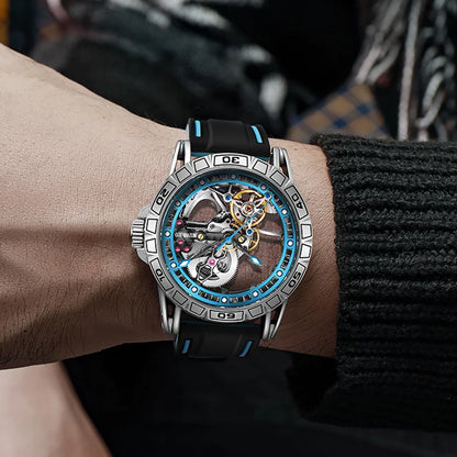 MUSANFIGO hollowed out fully automatic men's watch with mechanical movement, men's night light waterproof trendy watch