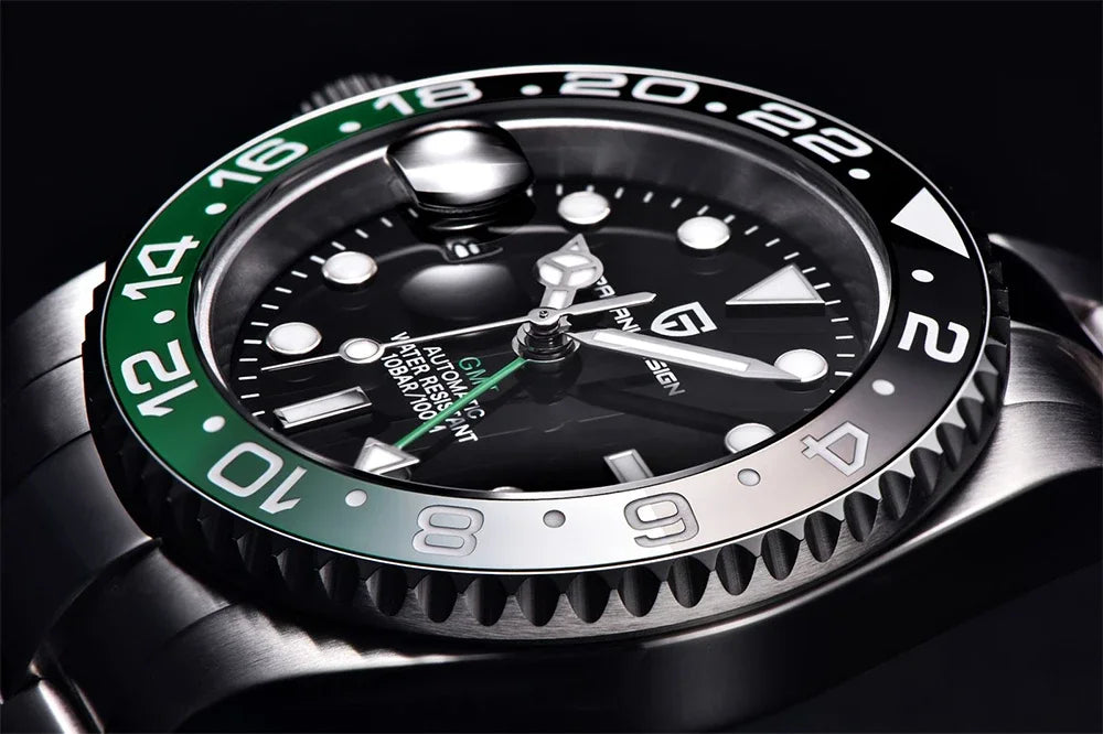 PAGANI DESIGN 40MM GMT Herrenuhr, luxuriöse mechanische Automatikuhr mit Saphirglas AR, Keramiklünette, 100M wasserdicht, Geschenk-Uhr