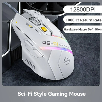 Ratón gaming con cable Inphic Pg1, iluminación RGB, programación de macros, 12800DPI, 6 botones, ratón para ordenador, tasa de sondeo de 1000hz