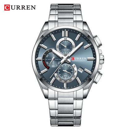 Montre homme CURREN, marque de luxe, originale, étanche, en acier inoxydable, chronographe, phase de lune, date, cadran rotatif