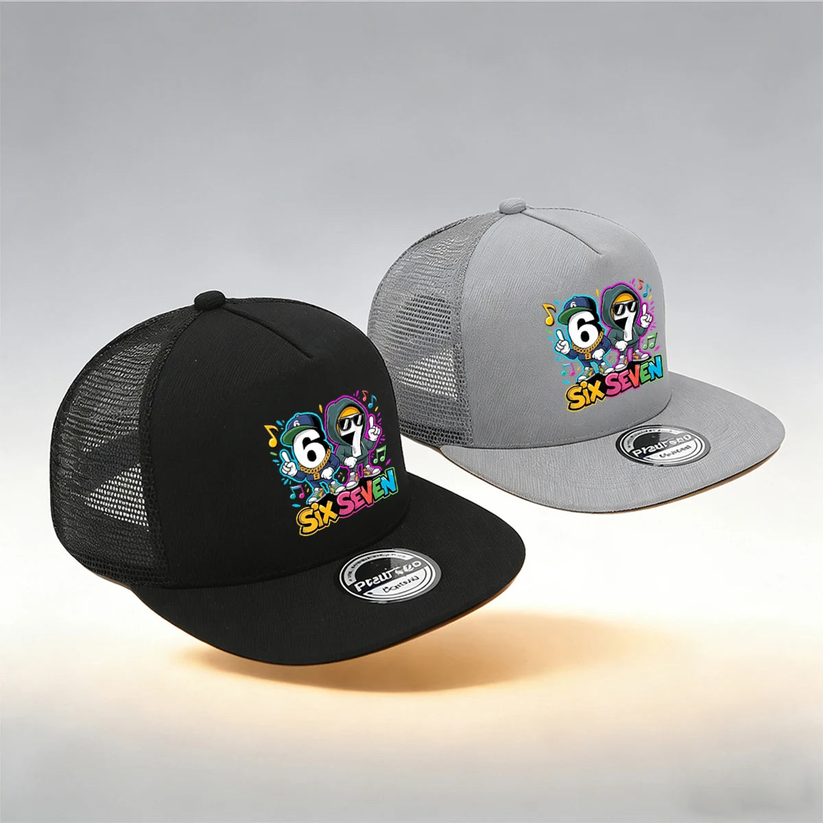 1/2PC Y2KSixSeven flat top truck driver hat, hip-hop cartoon print, breathable mesh, streetwear aesthetic hat