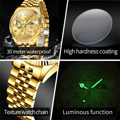OLEVS 2932 High end Men's Watch Classic Lunar Phase Waterproof Stainless Steel Chronograph Watch Luxury Brand Quartz Men's Watch